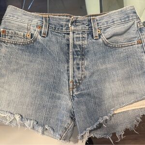 Levi's Light Blue Frayed Jean Shorts
